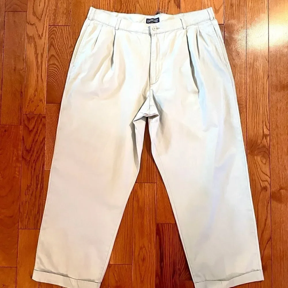 CREAM LANDS END PLEATED FRONT CUFFED PANT 38R